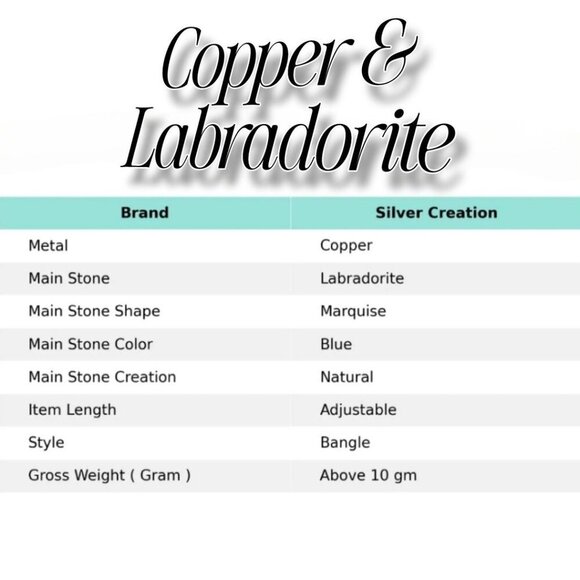 Handcrafted ✦ Marquise Labradorite Bangle ✦ Wire‑Wrapped Copper Bracelet NWT - Picture 6 of 13